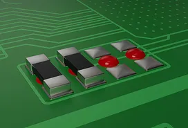Red SMD glue on green PCB | © Panacol
